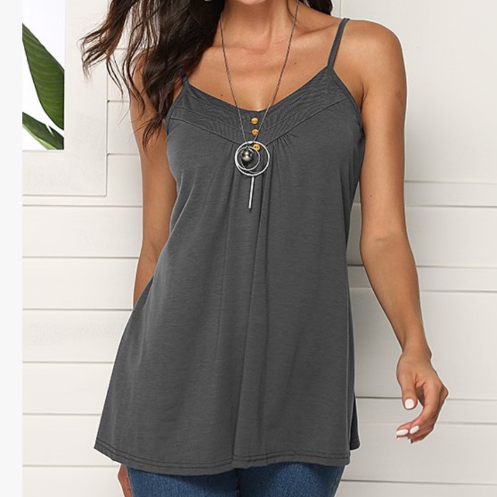 Gray button-accent Vneck tank top